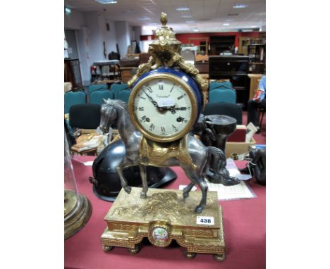 An 'Imperial' XIX Century Style Italian Mantel Clock, surmounted on horse and brass mossy base. 