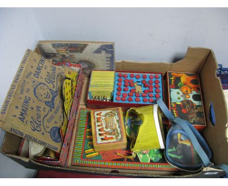 Vintage Toys, etc, including "Amazing Dancing Clown", Scotland Yard, Halma, etc, plus two 1950's swimming goggles:- One Box