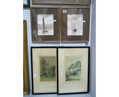 Desmond Wimsett, Shipping in Tranquil Waters, Pair of Sepia Watercolours, 18.5 x 14cm, signed lower right; together with a pa