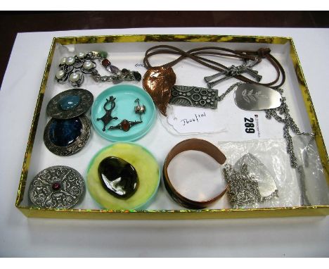 Ruskin Style Ceramic Panel Brooches, studio pendants, leaf brooch, bangle, etc:- One Tray