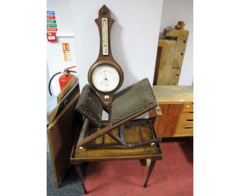A Haxyes Silverdale Table Tray, gout stool, Sermin & Son oak wall barometer.