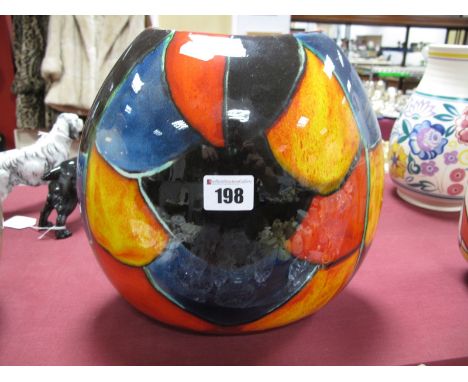 Poole Pottery Ovoid Vase, with black, blue, red and yellow scaline decoration to front, 24.5cm high. 