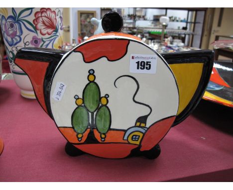 Lorna Bailey Teapot, decorated with the early 'Marshland Cottage' design, released in July 1998 (page 35 in The First Milleni