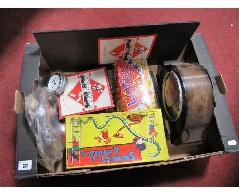 Monopoly, Lotto, and Other Games, Smiths Westminster Chimes Mantel clock, etc:- One Box