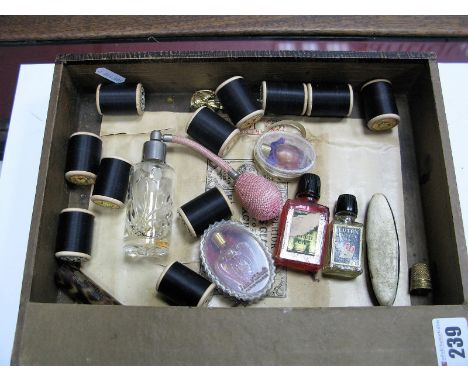 Vintage Sewing Items and Ladies Small Accessories, including twelve sewing cottons, three cased etuis, one with scissors, ano