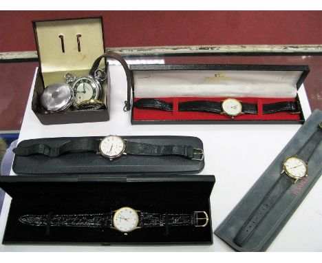 A Gent's Timex Watch, a R.N.I.B Incabloc braille pocketwatch, an Ingersoll pocketwatch and leather strap, plus four other cas