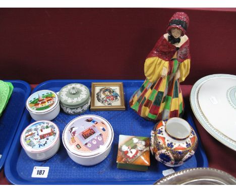 Three Villeroy & Boch Naif Range Circular Lidded Trinket Pots, other trinket boxes; A Royal Crown Derby ginger jar (lacking c