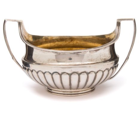 A George III two-handled sugar basin, maker Peter, Ann and William Bateman, London, 1802: of circular form with swept handles