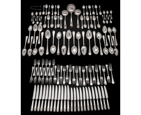 An Old English thread pattern plated flatware service: includes eighteen table forks, twelve dessert forks, twelve table kniv