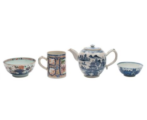 Of Samuel Taylor Coleridge InterestFour items of Chinese porcelain: comprising a famille rose mandarin pattern cylindrical mu
