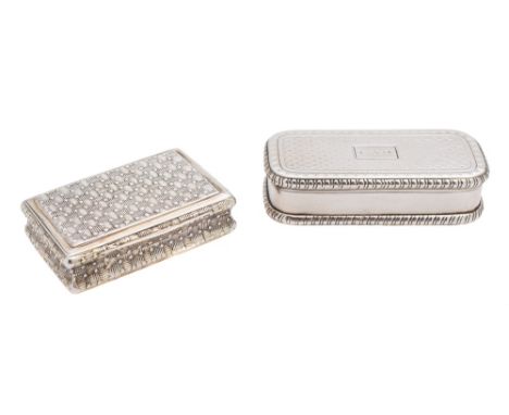 A George III silver snuff box, maker's mark worn possibly IW, Birmingham, 1811: of rectangular outline with engine turned dec
