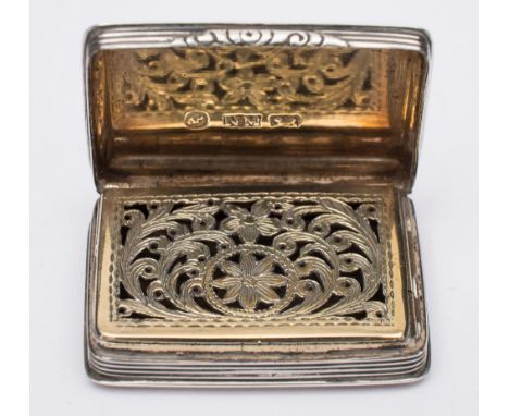 A mid 19th century silver vinaigrette, maker Nathaniel Mills, Birmingham, date letter worn: of rectangular outline with engin