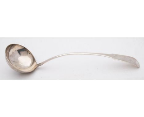 A George III  Scottish silver fiddle pattern soup ladle, maker Alexander Henderson, Edinburgh, 1815: initialled, with plain c