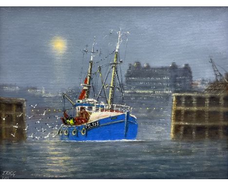 Jack Rigg (British 1927-2023): 'First Home' - Scarborough Harbour, oil on canvas board signed and dated 2013, titled verso 34