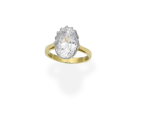 White Sapphire ringSet with an oval-cut white sapphire weighing 7.08 carats, French import mark, ring size approx. MFootnotes