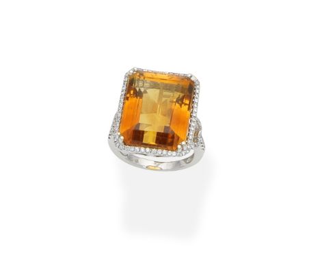 Citrine and diamond dress ringSet with an octagonal step-cut citrine, the surround and shoulders with brilliant-cut diamonds,