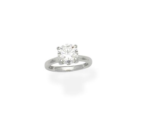 Diamond single-stone ringSet with a brilliant-cut diamond weighing 2.53 carats, mounted in platinum, UK hallmark, ring size a