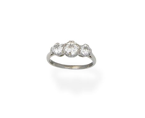 Diamond three-stone ringSet with old brilliant-cut diamonds, diamonds approx. 1.75cts total, ring size approx. MFor further i