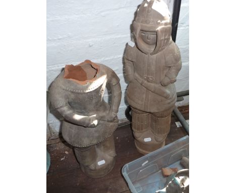 Vintage Japanese terracotta ritual Haniwu warrior figure, 58cm high, and another similar A/F