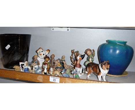 Quantity of Wade china figures, inc. Disney dogs and cats, two Hummel figures, etc.