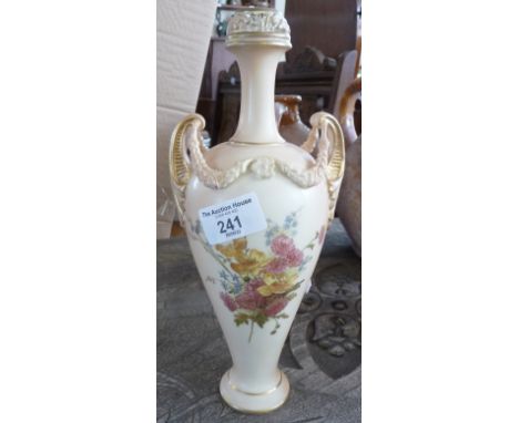 Royal Worcester vase with swagged two-handled vase and pierced top, 10" tall, green printed mark no 1974