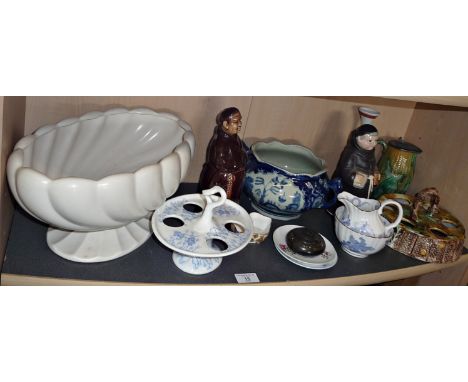 Assorted porcelain and pottery, inc. Royal Worcester, a Majolica egg stand, etc.