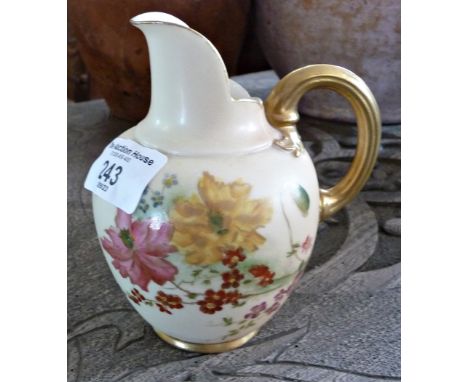 Royal Worcester floral painted jug, 5" tall, puce mark, No 1094