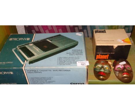 A Currys Trophy portable cassette tape recorder, etc.