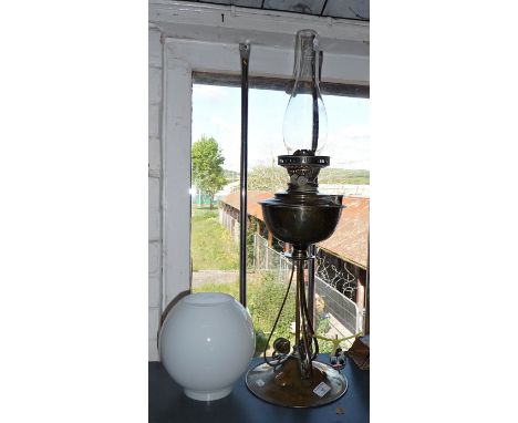 Art Nouveau brass oil lamp