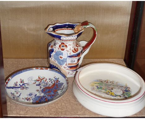 Victorian ironstone jug, HK of Tunstall baby's Humpty Dumpty nursery dish and Copeland &amp; Garrett Imari pattern dish (A/F)