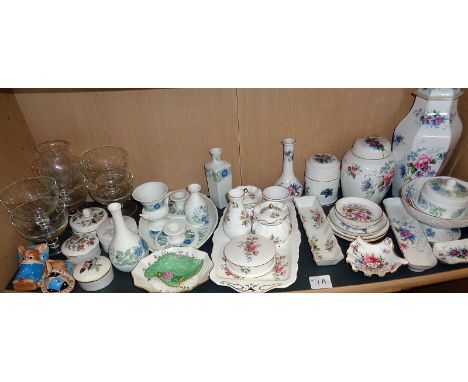 Large quantity of Wedgwood, Royal Albert "Moss Rose", Crown Staffordshire chinaware with a Royal Worcester leaf pin dish