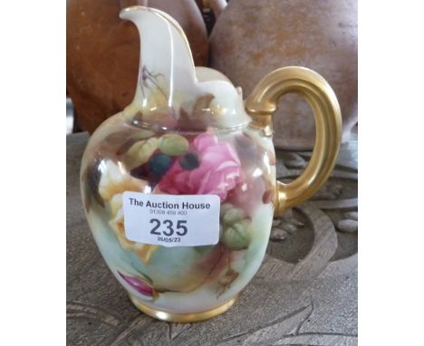 Royal Worcester floral jug, painted by R. Austin, puce mark to base, 5.5" tall