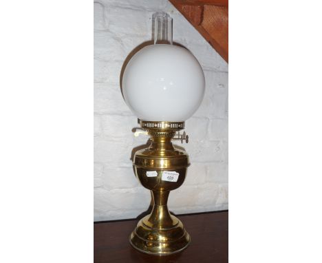 Vintage Duplex brass oil lamp with glass shade