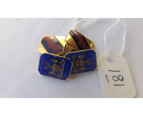 Pair vintage enamel Swiss silver gilt  cufflinks        