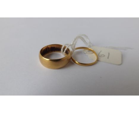 Small Vic. 22ct. wedding band, also a wider 18ct.  wedding band, size K 5.8g.      