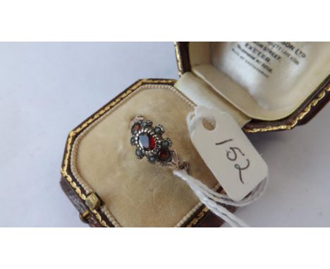 Georgian - gold, garnet and pearl ring  approx size L        