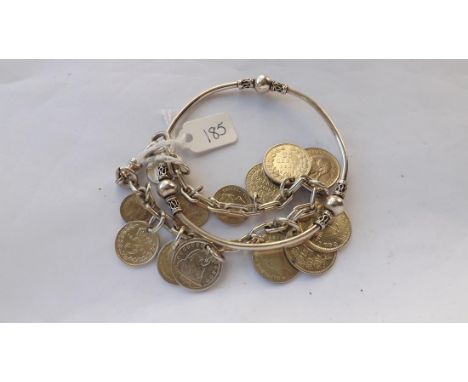 Silver coin bracelet and a silver bangle 53g    