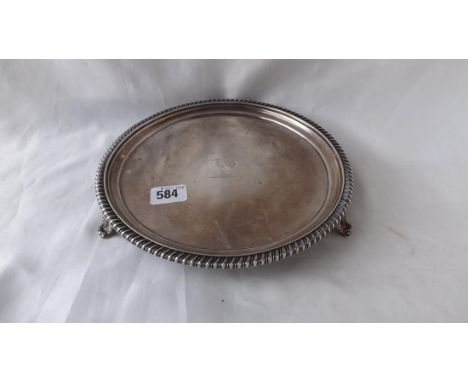 GOOD GEORGIAN HEAVY CRESTED WAITER, with  gadrooned rim and bracket feet 9" dia.  Lon 1811  by TG &amp; IG &amp; IC 630g. 