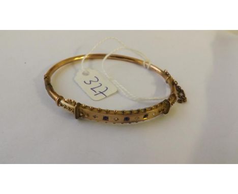 Vic. 9ct. sapphire and diamond hinged bangle 7.2g.   