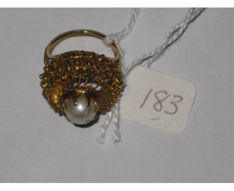 VINTAGE 22CT GOLD CALCUTTA PEARL dome ring approx size K 10.3g inc in original box