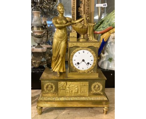 BRASS ART NOUVEAU MANTLE CLOCK A/F 44.5CMS (H) APPROX