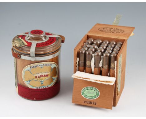 An H. Upmann, Habana cigars glass display case, together with a box of 25 Flor De Lancha K&amp;K Jamaica cigars, each having 
