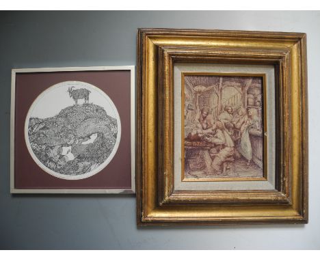 Quantity of paintings and prints, to include four framed, unsigned, 20th Century, overpainted print, portraits of male and fe