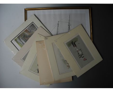 Quantity of prints, to include set of nine unframed, mounted, various artists, some signed, various subjects including Vanity