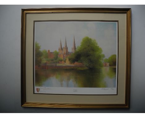 K B HANCOCK(1925-2014) Framed, glazed, signed, 20th Century, numbered print, title to border ‘Lichfield’, landscape of Lichfi