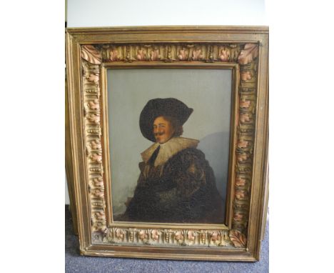 Three framed prints to include an oleograph of the laughing cavalier, a handcoloured engraving and a print of Beddington Hall