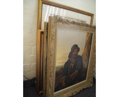 Framed, signed, oil on canvas, portrait of a fisherman, together with a framed, unsigned, oil on board, bust length portrait 