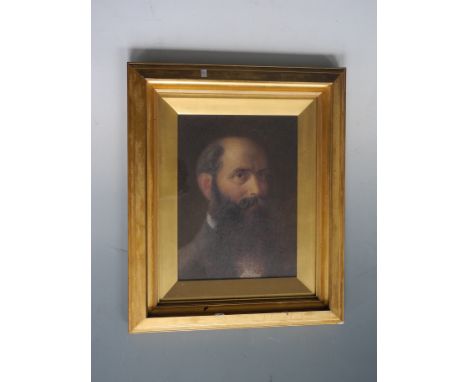 Framed, glazed, unsigned, possible overpainted print, inscription to verso ‘Percy’, portrait of a man with large beard and mo