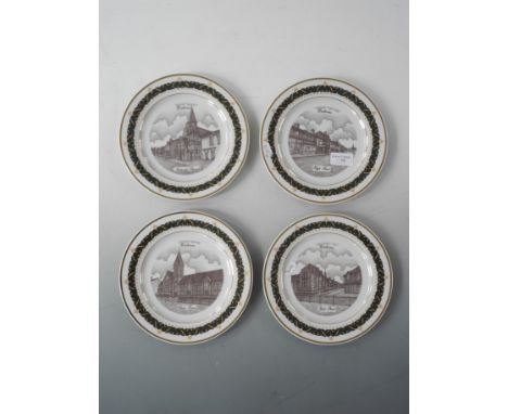 Four Canterbury plates, scenes of Harborne.