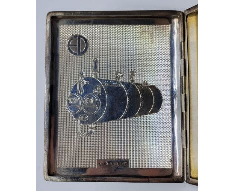 A unusual engine turned silver cigarette case, Birmingham 1940, possibly being a promotional gift, with engraved interior to 